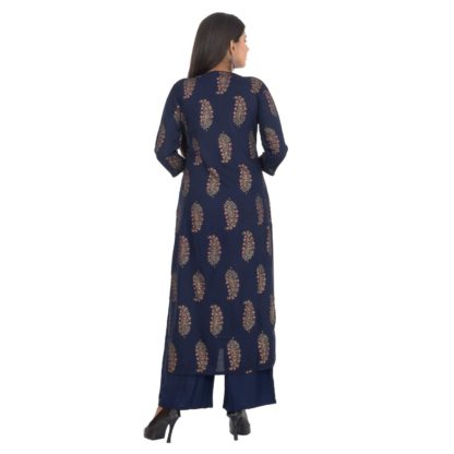 Stitched Formal and Casual Calf Length Printed Rayon Kurti Palazzo Set For Women - Image 4