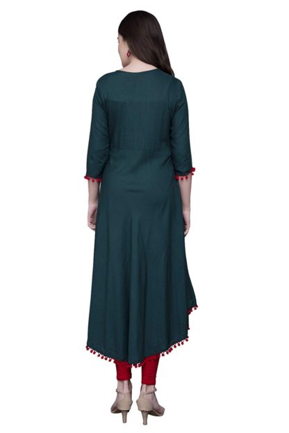 Women's Rayon Regular Embroidered PETROLGREEN Kurta - Image 5