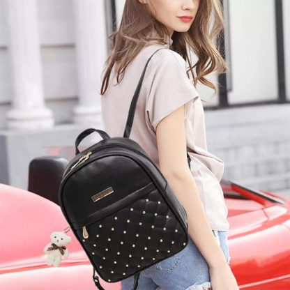 TYPIFY® PU Leather Teddy Keychain Preppy Style Women Backpack - Image 3