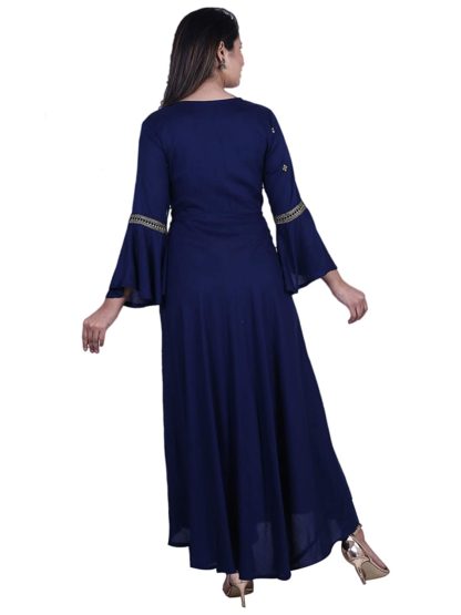 Womens Rayon Anarkali Embroidered Blue Kurta - Image 3