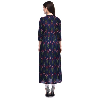 Women's A-Line Cotton Kurta (BLUE) - Image 3