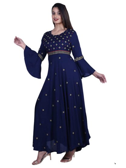 Womens Rayon Anarkali Embroidered Blue Kurta - Image 4