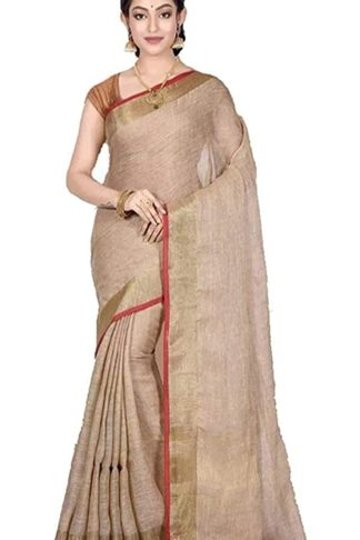 BEAUTIFUL LINEN SLUB SAREE WITH CONTRAST BLOUSE