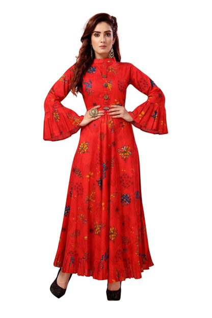 Women's Red Cotton Anarkali Kurta - Image 3