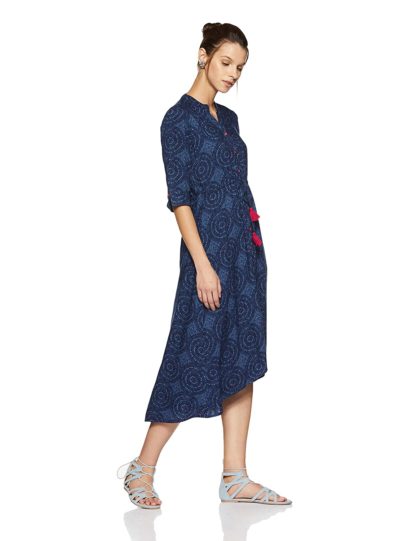 Women's Blue Velvet A-Line Dress - Image 3