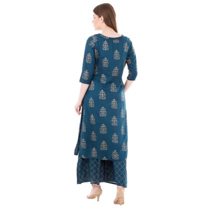 Women's Rayon Gold Printed Kurta And Palazzo Set - Image 3