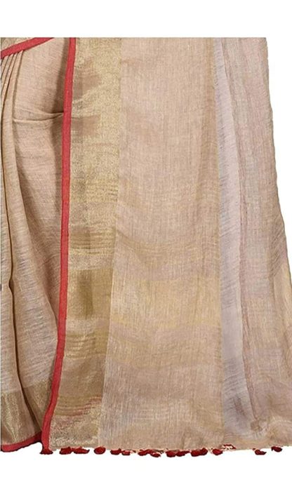 BEAUTIFUL LINEN SLUB SAREE WITH CONTRAST BLOUSE - Image 3