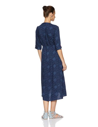 Women's Blue Velvet A-Line Dress - Image 4