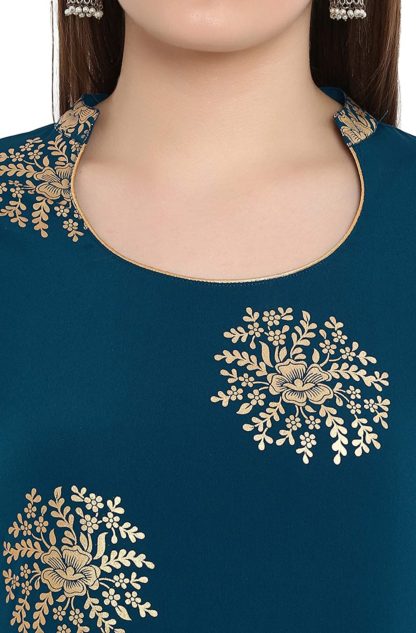 Women's Turquoise Crepe Kurta With Pant And Dupatta - Image 4