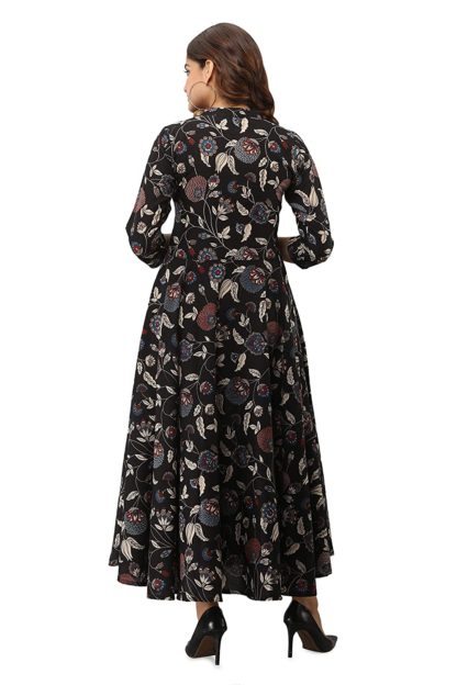 Women's Pure Cotton Printed Ethnic Floral Print Women Dress (Black) - Image 4