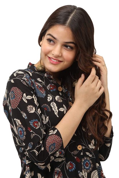 Women's Pure Cotton Printed Ethnic Floral Print Women Dress (Black) - Image 5