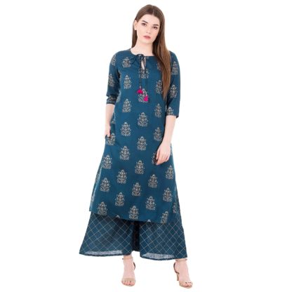 Women's Rayon Gold Printed Kurta And Palazzo Set - Image 4