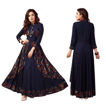 Women's Rayon Anarkali Blue Elegant Kurta - Image 4