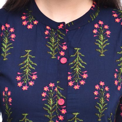 Women's A-Line Cotton Kurta (BLUE) - Image 4