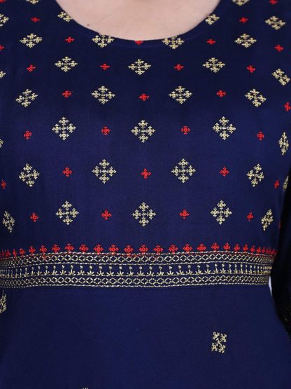 Womens Rayon Anarkali Embroidered Blue Kurta - Image 5