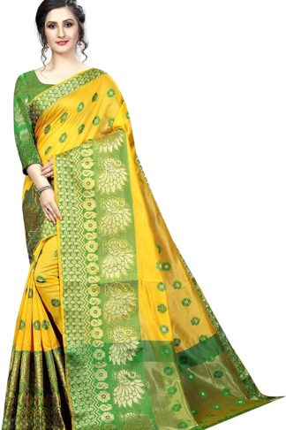 Women’s Banarasi Cotton Silk Saree With Blouse Piece