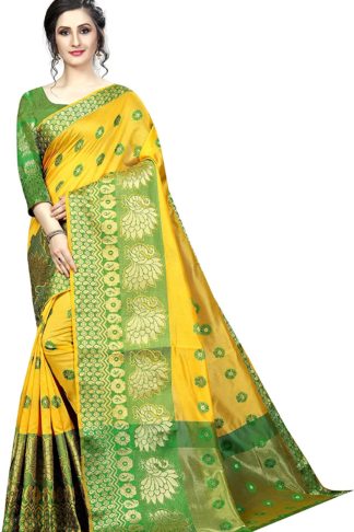 Women's Banarasi Cotton Silk Saree With Blouse Piece