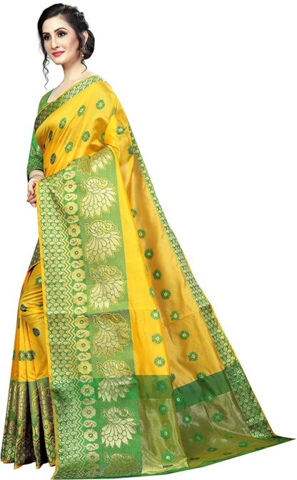 Women's Banarasi Cotton Silk Saree With Blouse Piece - Image 3