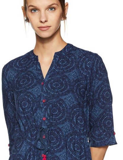 Women's Blue Velvet A-Line Dress - Image 5