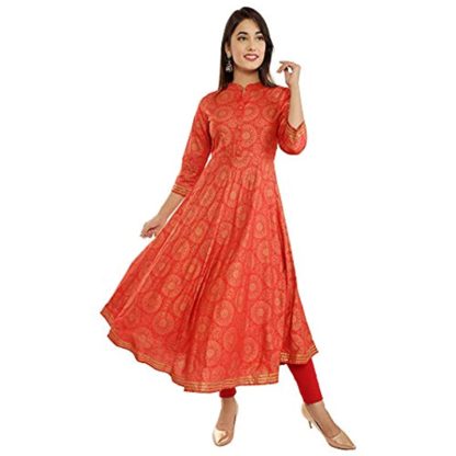 Women's Rayon Gold Printed Anarkali Kurta - Image 2
