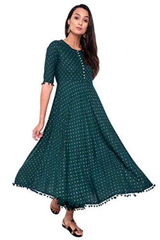Women's Rayon Anarkali Kurti With Palazzos (Green)