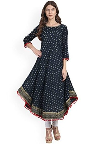 Women's Cotton Anarkali Kurti (Blue)
