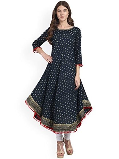 Women's Cotton Anarkali Kurti (Blue)