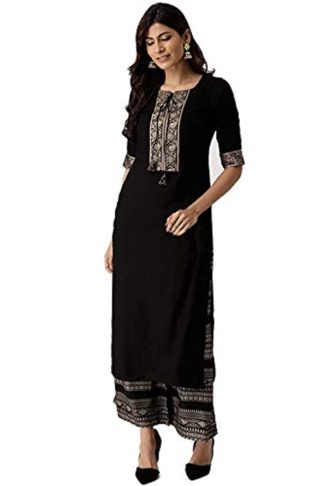 Women's Black Rayon Kurti with Palazzo