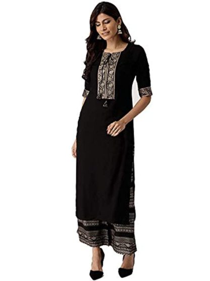 Women's Black Rayon Kurti with Palazzo