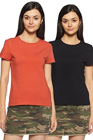 Women's Solid Regular Fit Half Sleeve T-Shirt (Combo Pack of 2)