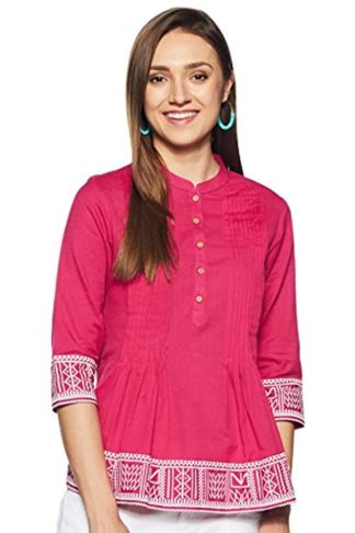 Women's Cotton Straight Pink Top