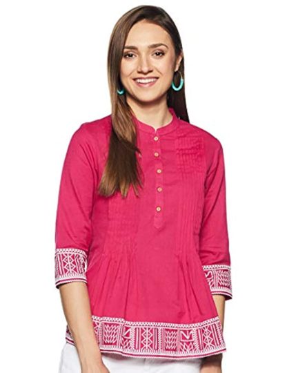 Women's Cotton Straight Pink Top