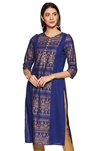 Women's Cotton Straight Blue Kurti