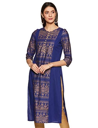 Women's Cotton Straight Blue Kurti