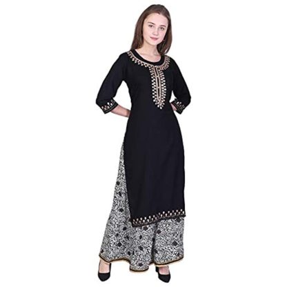 Women's Rayon Straight Gotta Work Black Kurti With Palazzo