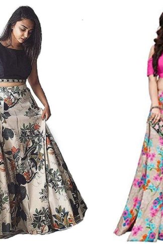 Latest Printed Banglory satin Multi color combo semi stitched Lehenga Choli