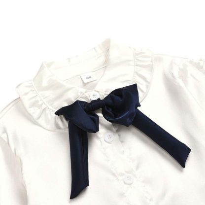 Girls Polyester Bow Applique Full Sleeve Top and Skirt Set in White Color - Image 4