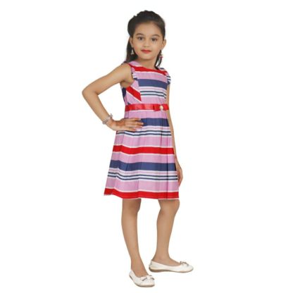 Girl's Superior Cotton A-Line Dress Knee Length line Printed Sleeveless Frock - Image 4