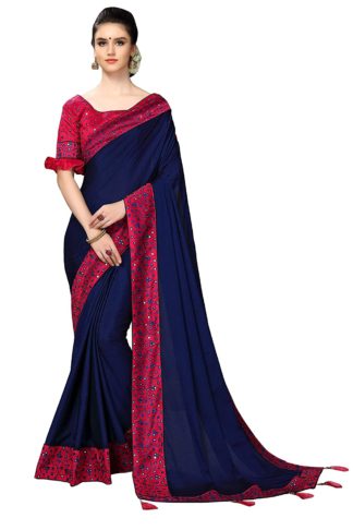 Cotton Silk Embroidery Lace Border Saree with Blouse Piece