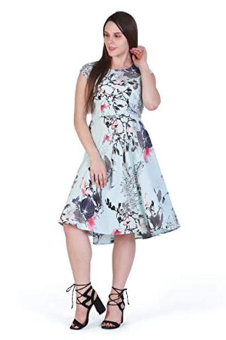 Women's Mint Green Floral Knee Length Midi Western Dress