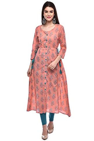 Women's A-Line Cotton Kurta (PEACH)