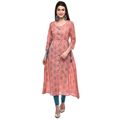 Women's A-Line Cotton Kurta (PEACH) - Image 2
