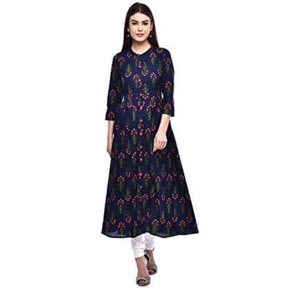 Women's A-Line Cotton Kurta (BLUE) - Image 2