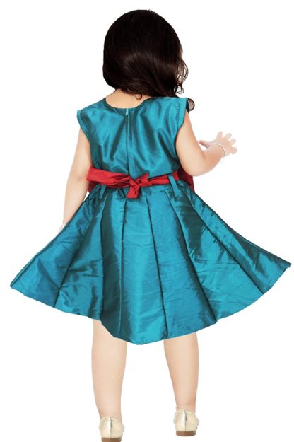 Girls Bottle Green Cotton Silk Light Weight Designer Dress - Image 5