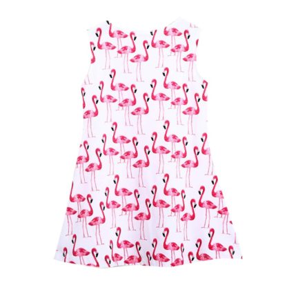 Girls Cotton Sleeveless Bird Printed Dress in Fuchsia Color - Image 3