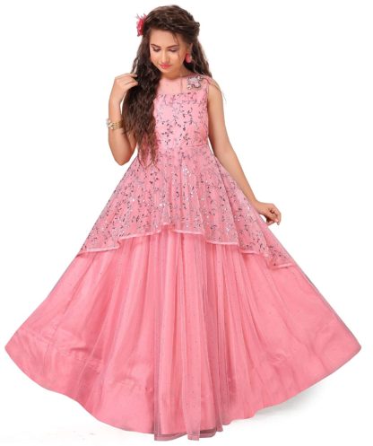 Girls Full Length Mono Net Layred Gown Dress - Image 6