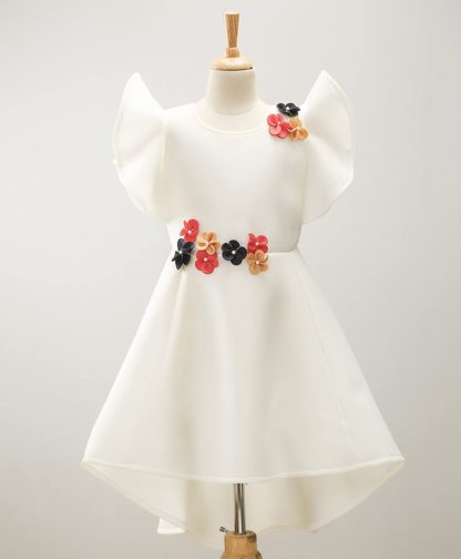Girls Poly Cotton Low Drop Waist White Dress - Image 4