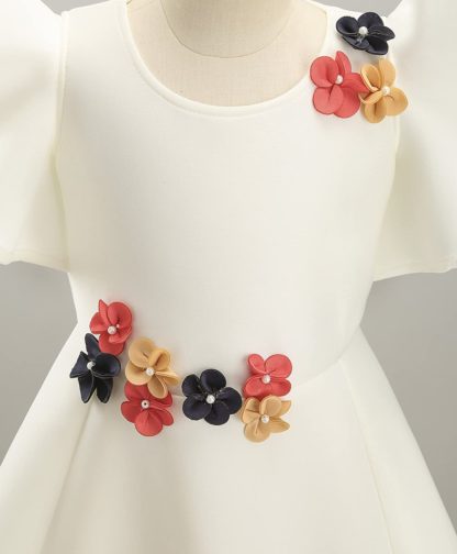 Girls Poly Cotton Low Drop Waist White Dress - Image 5