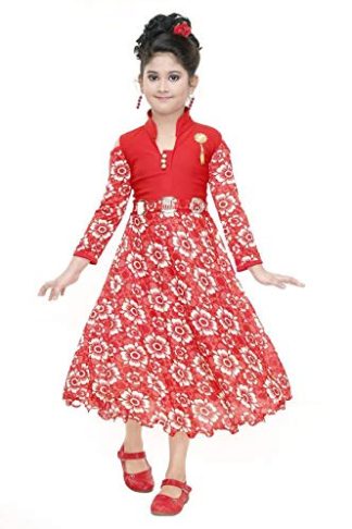 Girl's Red Color Fancy Gown