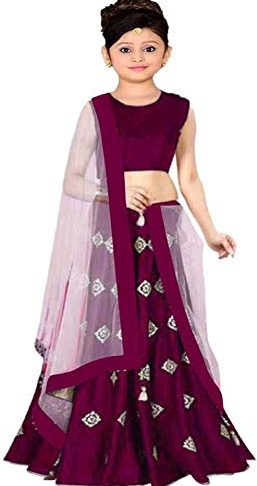 Girls' Satin Lehenga Choli (Free Size)